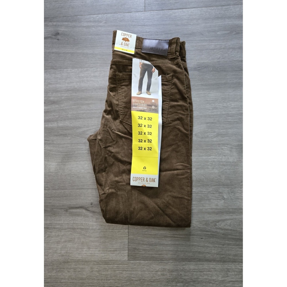 Copper & Oak Men's Corduroy Pant Brown Stretch Fabric Size 32×32  5-Pocket NWT